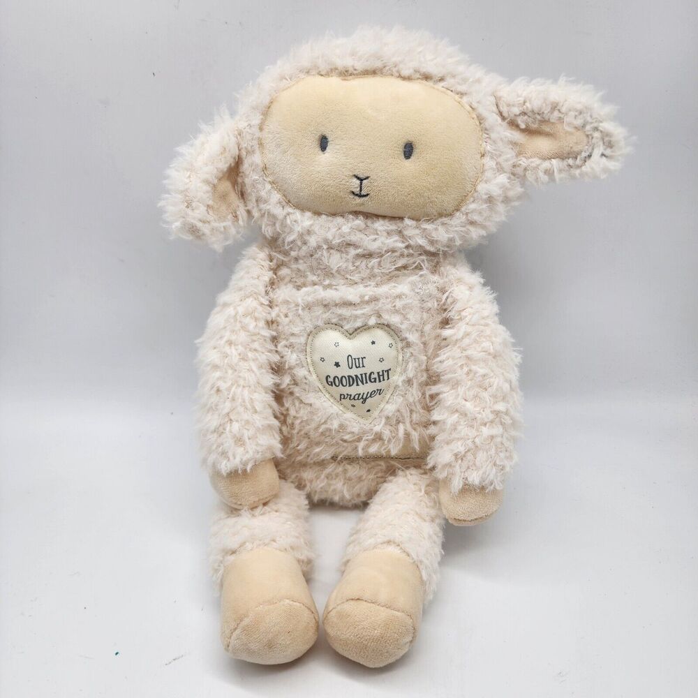 Demdaco Goodnight Prayer Lamb Plush 11" Fuzzy Ivory Now I Lay Me Down Prayer Toy